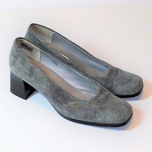 *Caressa gray leather block heel pumps